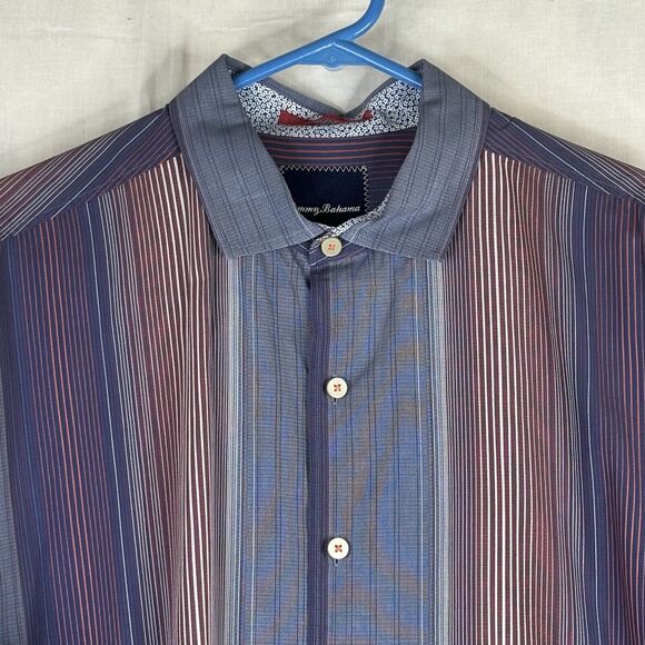 Tommy Bahama Shirt Mens Large‎ Blue Pink Stripe Logo Button Up 100% cotton - Picture 5 of 14